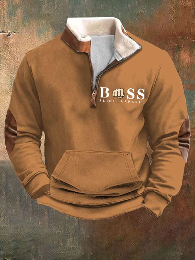 Sweatshirt de homem com estampado de letras vintage com gola alta e fecho