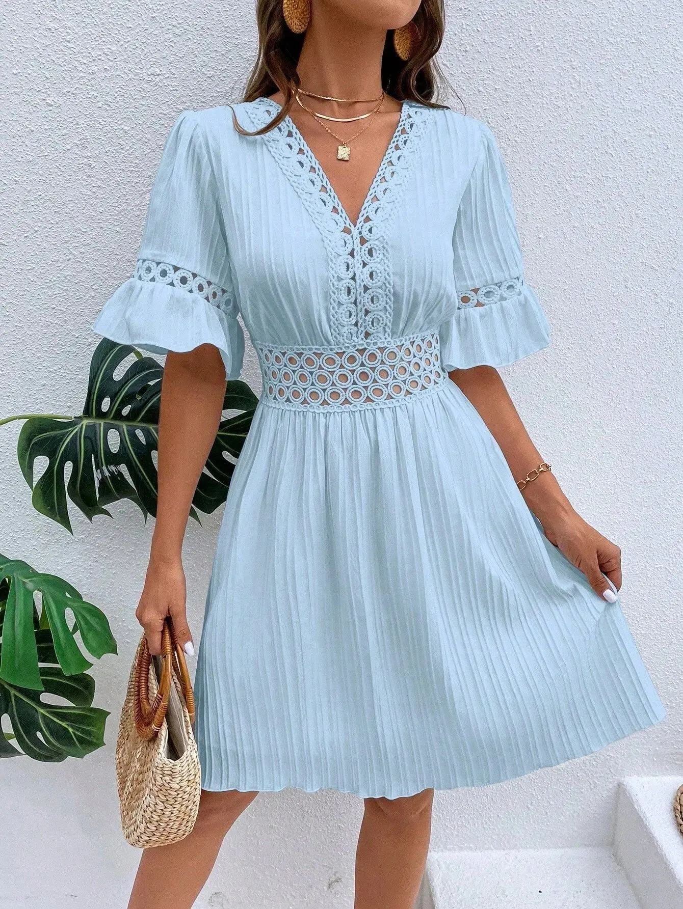 💥👗 【S-XL】 Vestido elegante com mosaico de renda 2024