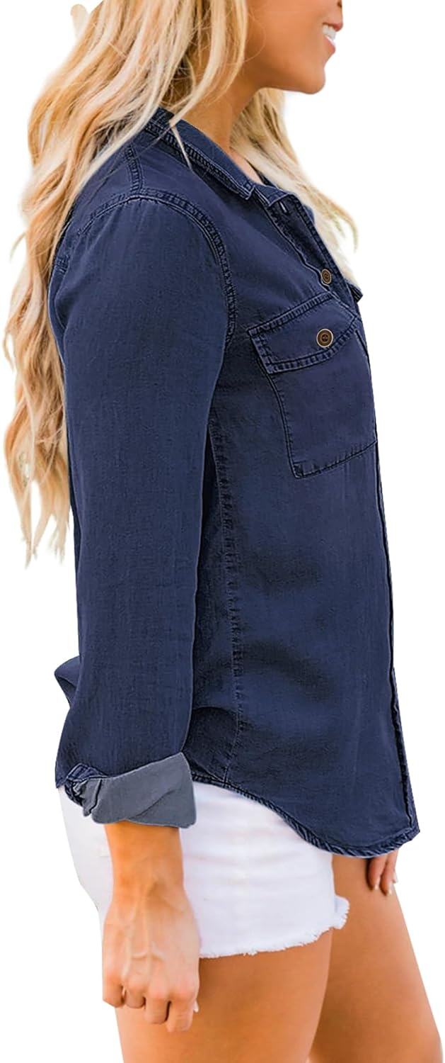 luvamia farmer ing Női Chambray Jean Western Shirts Hosszú ujjú gombos felsők