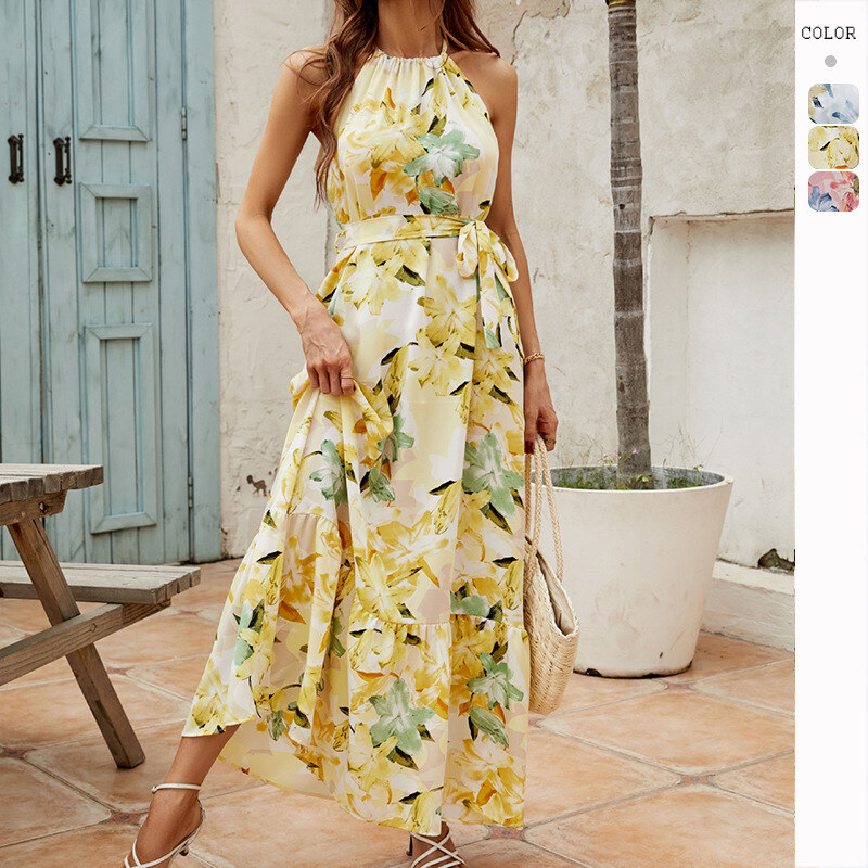 2024 novo estilo francês vestido com decote redondo