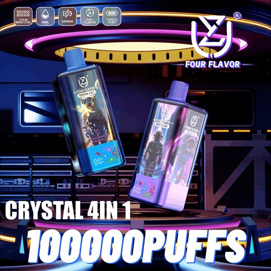UZY Quatro Sabores 100K Puffs Crystal 4 em 1 Cigarro Eletrônico Descartável com Display de LED