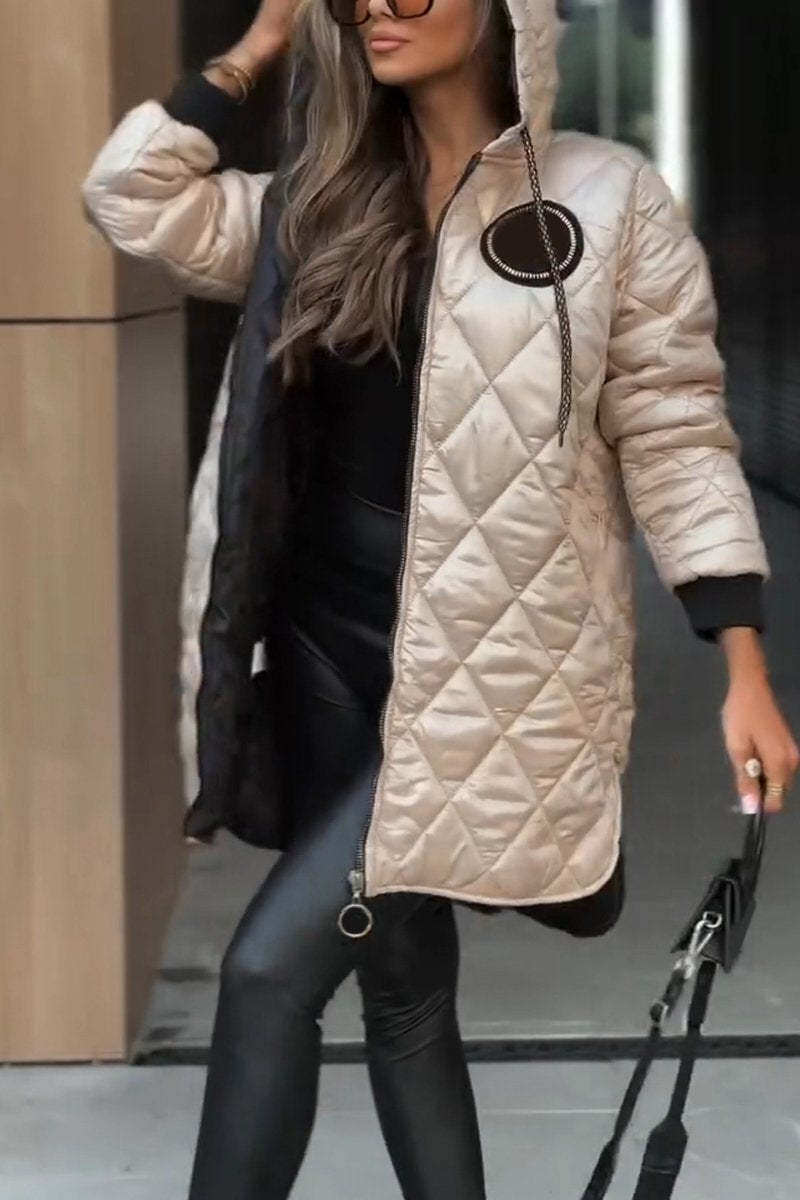 Casaco de mulher de algodão quente de inverno com capuz com fecho