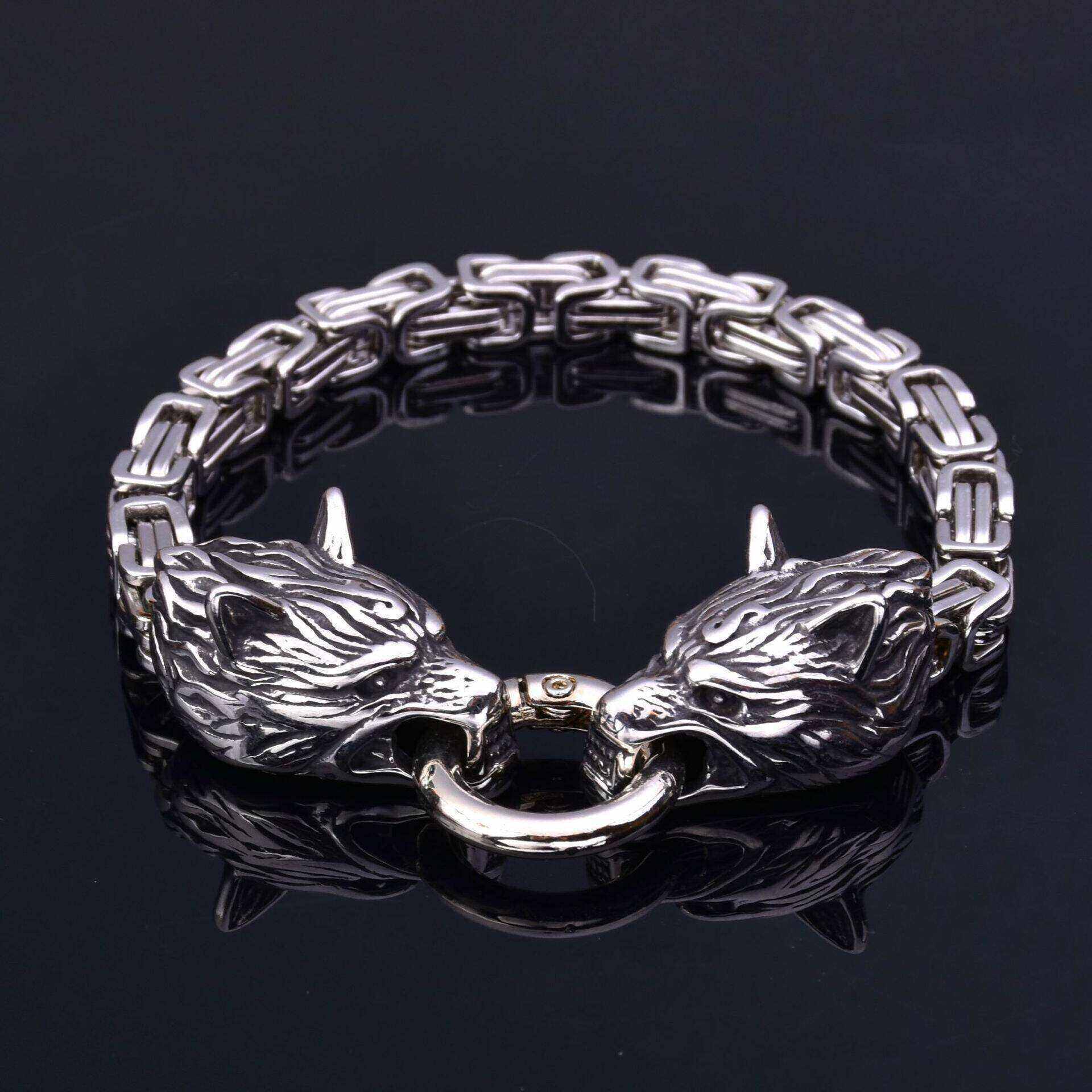 NordyckoTM |. Colar de cabeça de lobo estilo viking nórdico com martelo