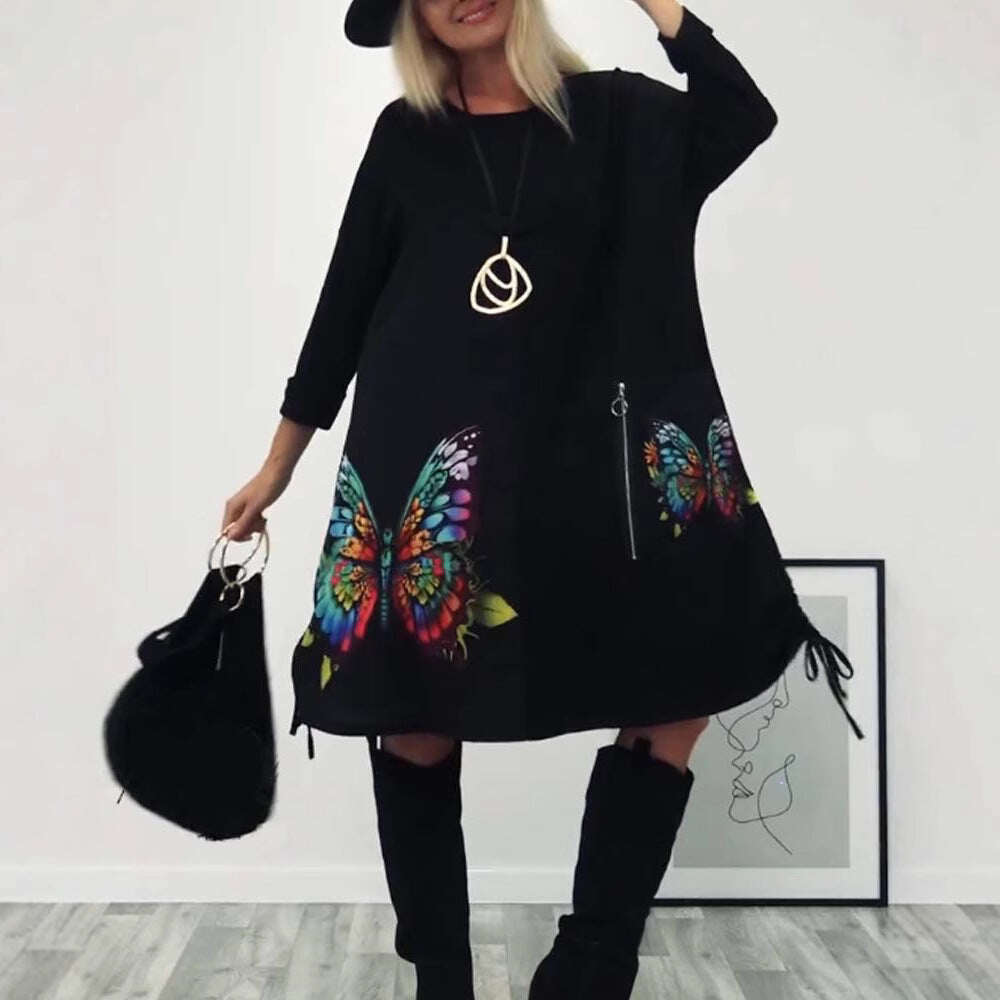 Novo vestido feminino com estampa de borboleta de alta qualidade