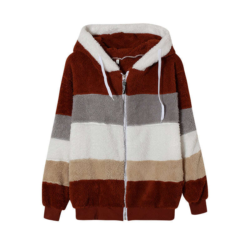 Novo casaco de lã de cordeiro de Outono/Inverno 2022 com bolsos com fecho de correr e capuz