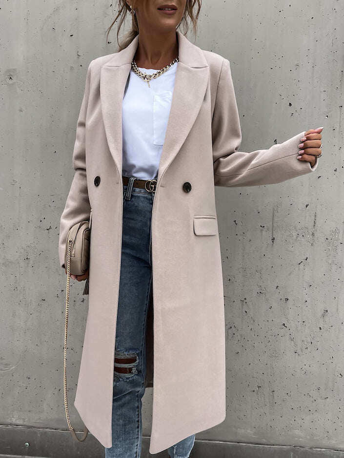 Γυναικεία παλτό με κουμπιά Μάλλινα μακρυμάνικα παλτό