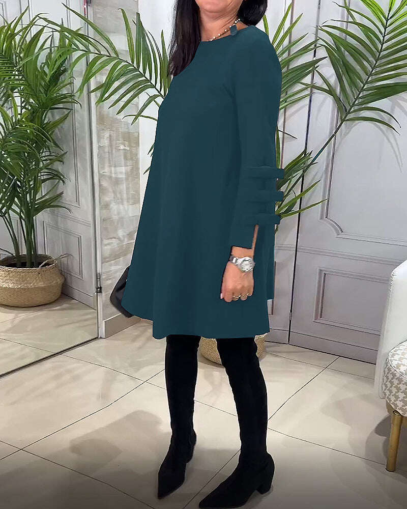 Vestido casual na altura do joelho com mangas compridas