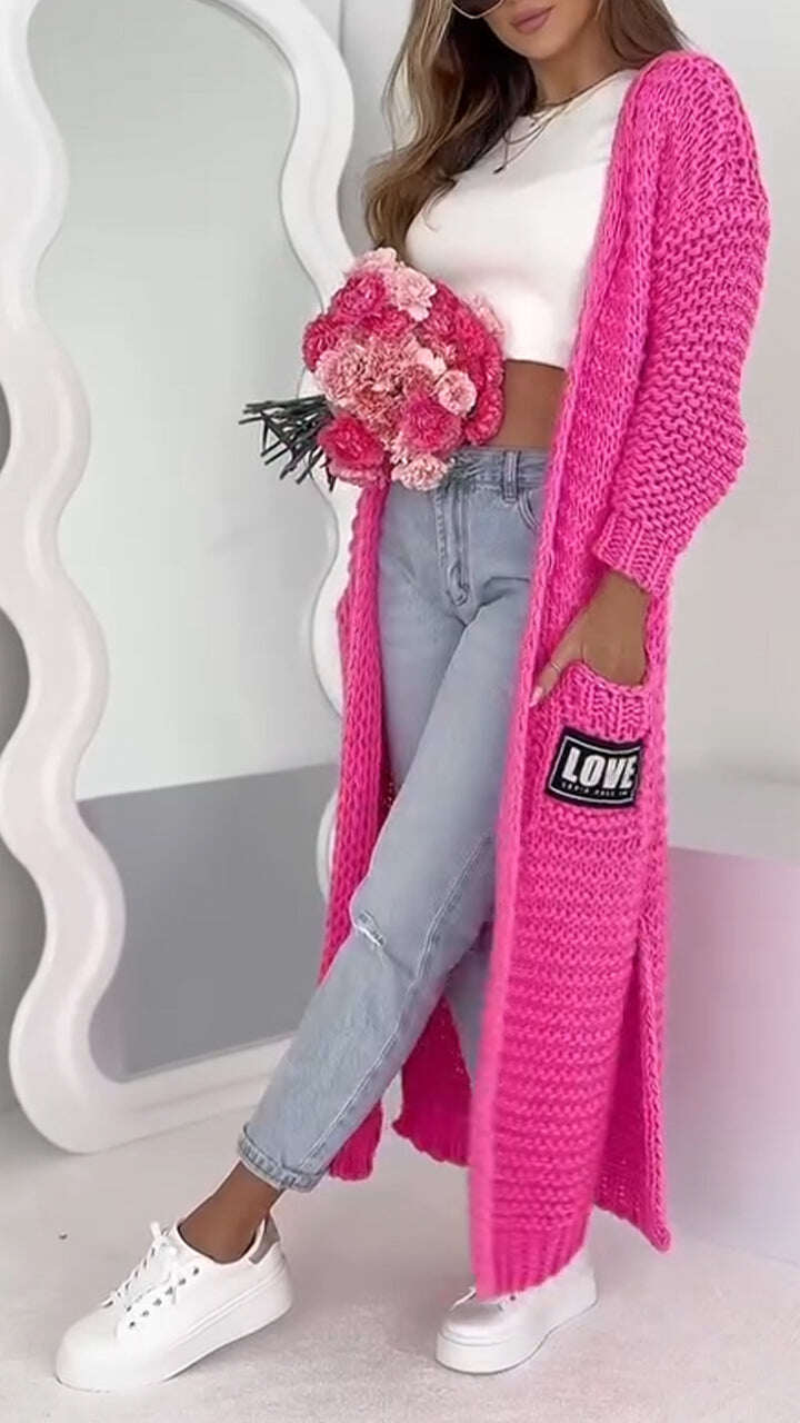 Cardigan longo casual de malha feminino