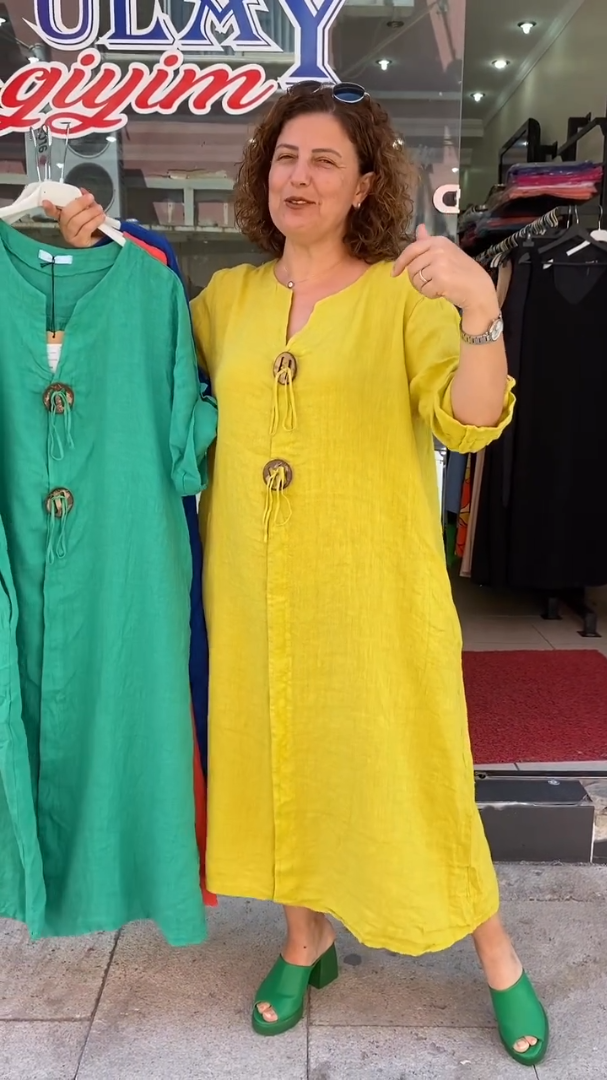 🌈【S-5XL】 Novo vestido de algodão e linho com decote em V, confortável e moderno