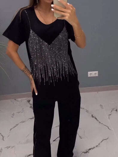 Conjunto de duas peças Hot Diamond casual top