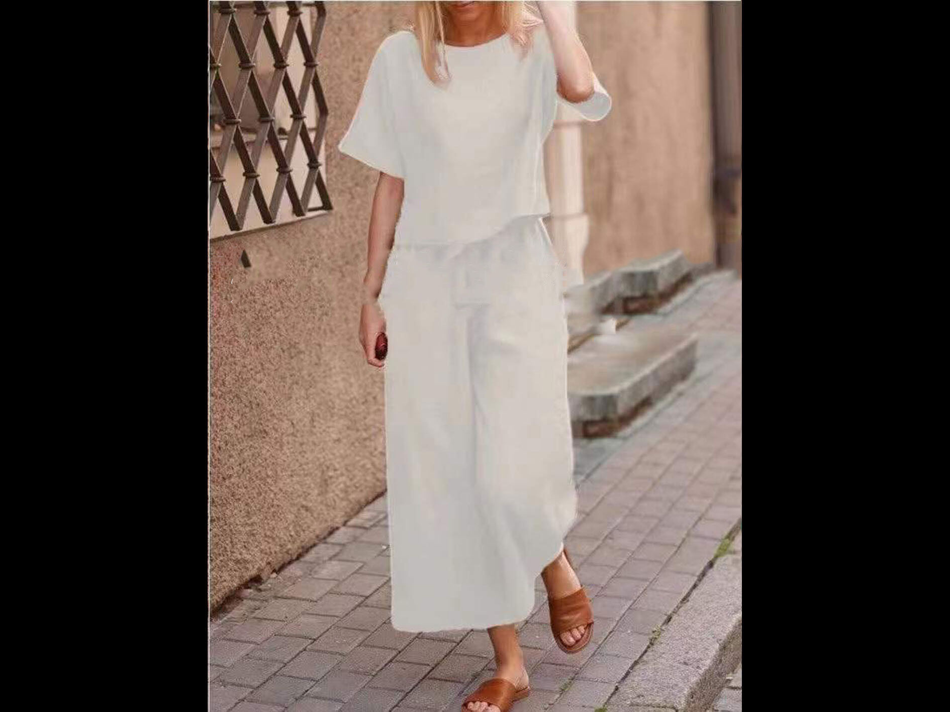 2024 novo terno de duas peças de manga curta de cor sólida de linho temperamento para mulheres