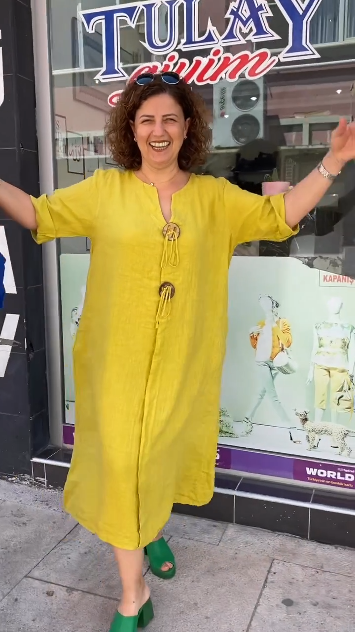 🌈【S-5XL】 Novo vestido de algodão e linho com decote em V, confortável e moderno