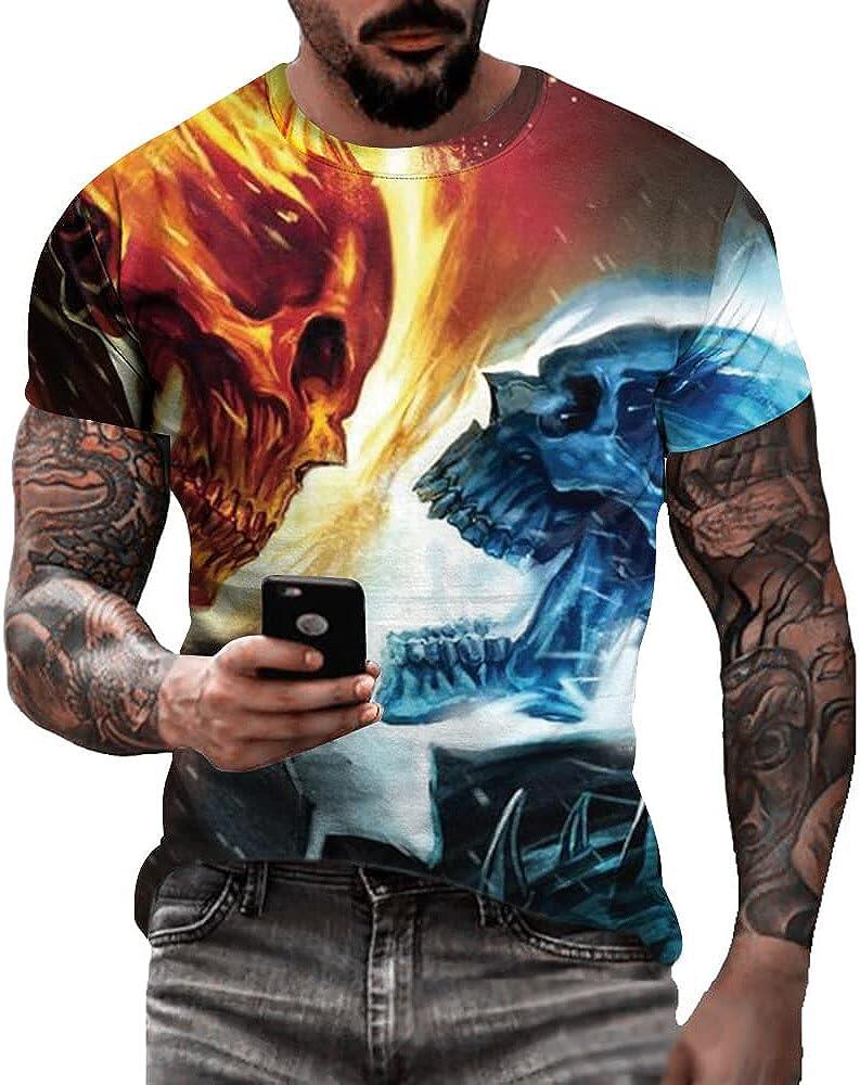 Men's 3D Print Skull T-Shirt 3D Creative Print Short Sleeve T-Shirt Casual Round Neck Novelty Street Fashion Tees Shirt