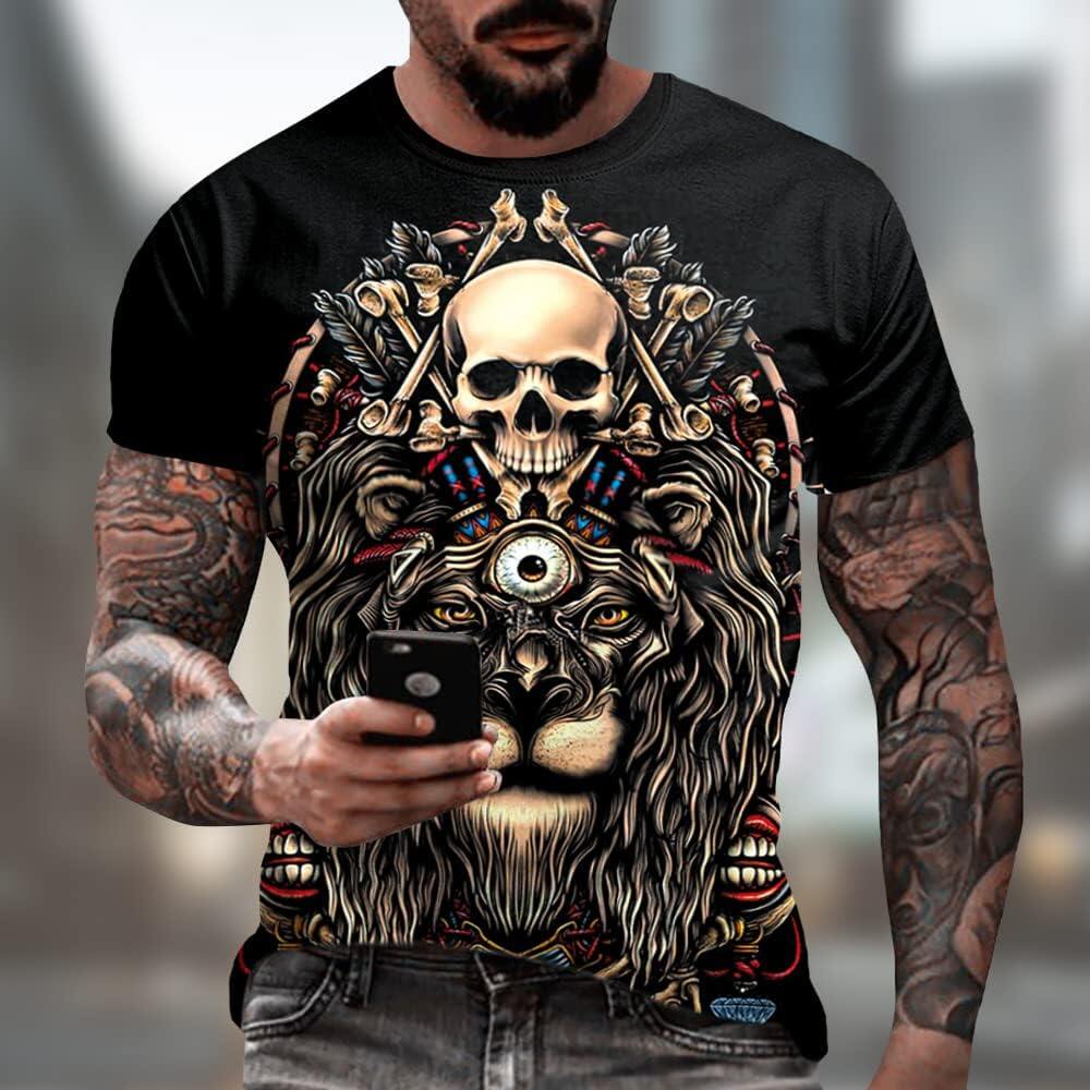 Men's 3D Print Skull T-Shirt 3D Creative Print Short Sleeve T-Shirt Casual Round Neck Novelty Street Fashion Tees Shirt