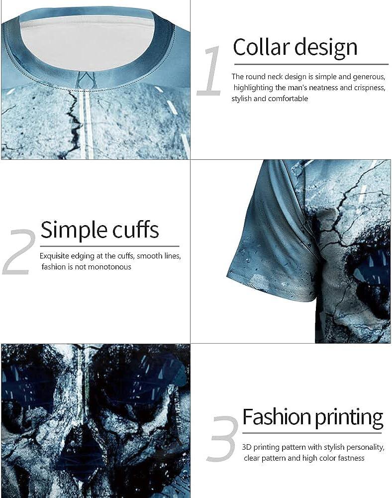Men's 3D Print Skull T-Shirt 3D Creative Print Short Sleeve T-Shirt Casual Round Neck Novelty Street Fashion Tees Shirt