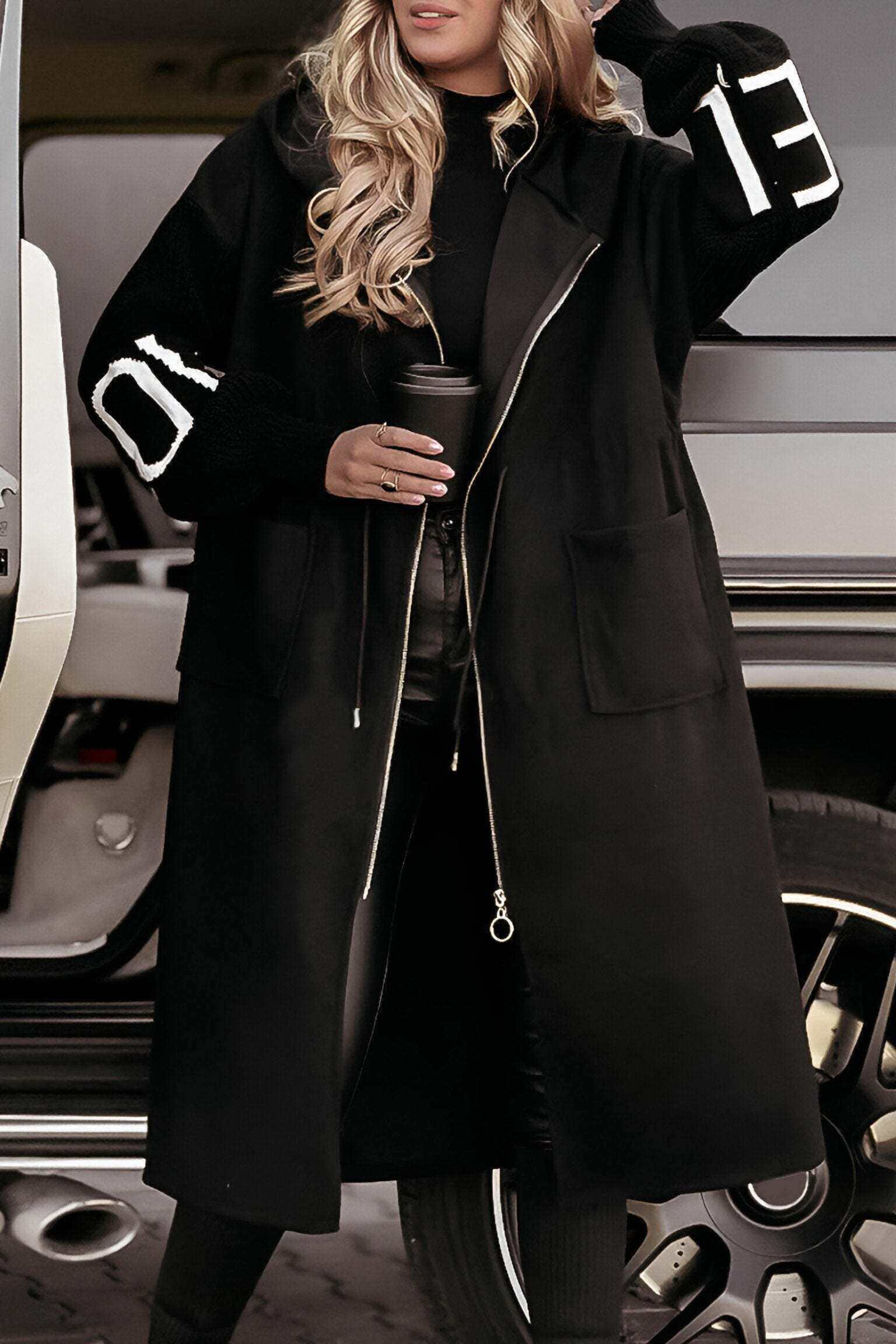 Casaco de mulher patchwork casual manga comprida com capuz