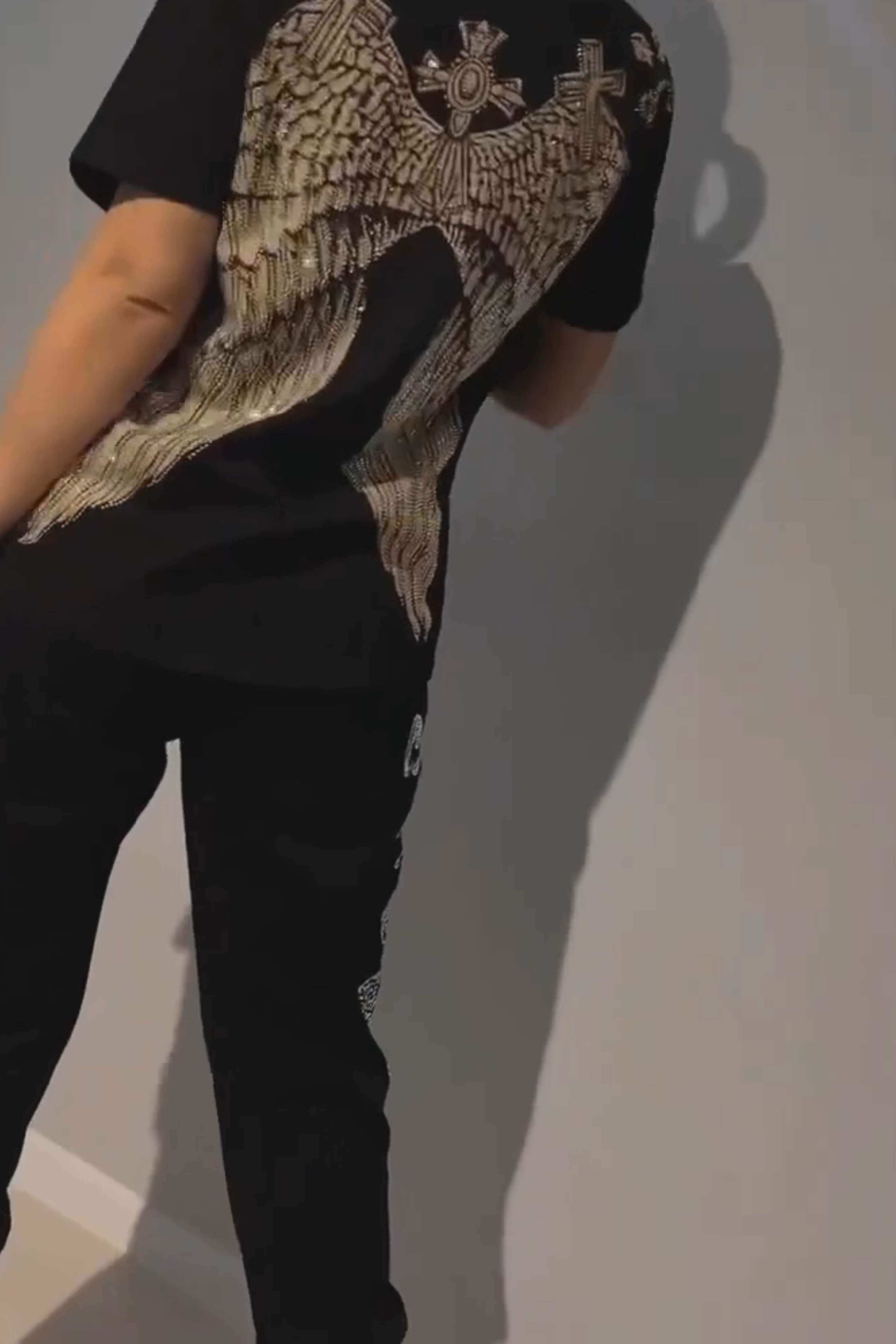 Conjunto feminino de duas peças top e calça com estampa Hot Diamond