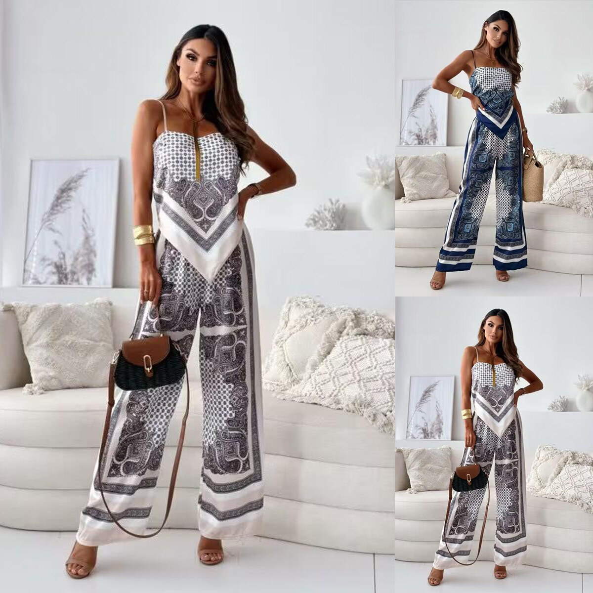 Conjunto de duas peças sem mangas com estampa paisley