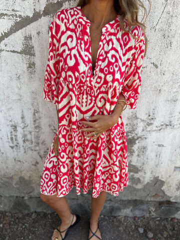 💖Limited Sale 48% OFF💖Printed V-Neck Dress with 3/4 Sleeves