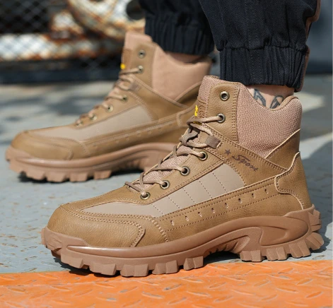 Botas masculinas impermeáveis ​​anti-entorse e antifuros para trabalho, botas de caminhada (atualização de durabilidade)