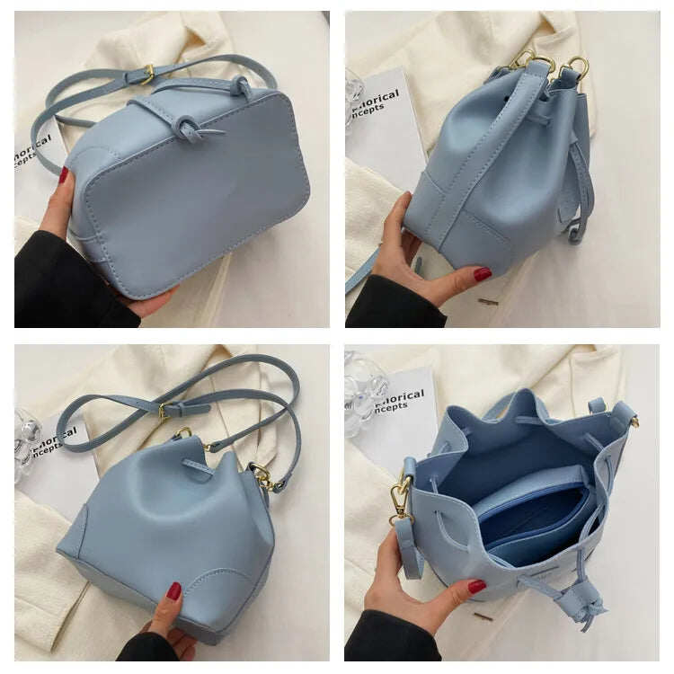 Balde de ombro xadrez bordado moda retrô de grande capacidade