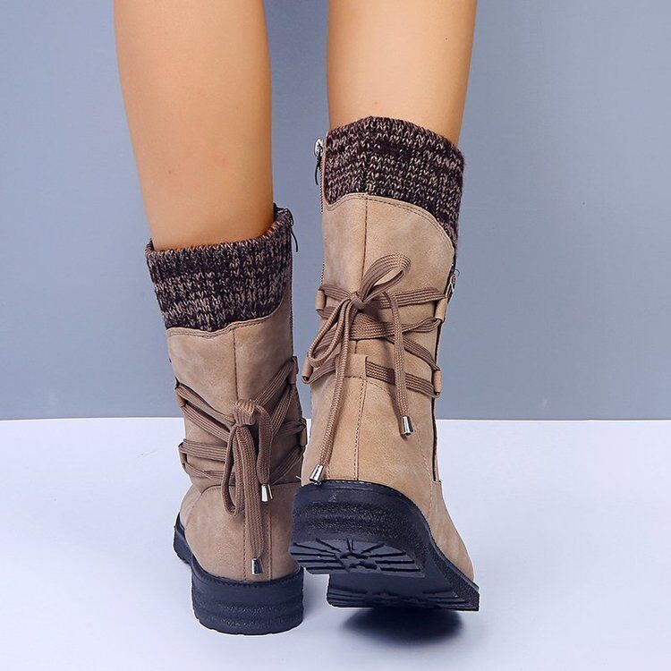 🔥51% DE DESCONTO AGORA - Botas de neve femininas de cano médio com punho de suéter, botas quentes de inverno