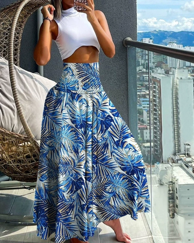 2025 nova saia floral casual fashion com meio corpo