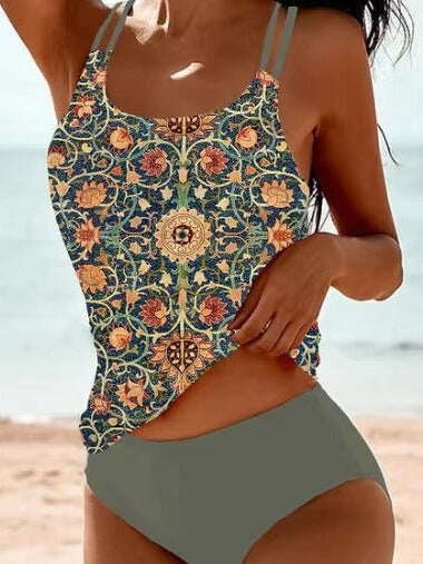 2024 Retro Print Conservative Swimsuit