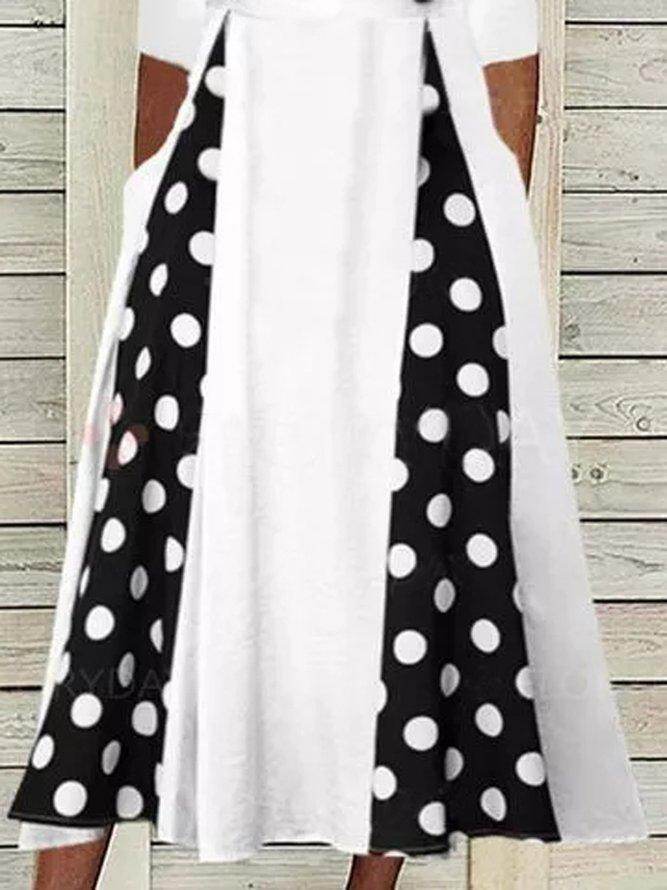 Casual vestido de pescoço quadrado polca de ponto tecido