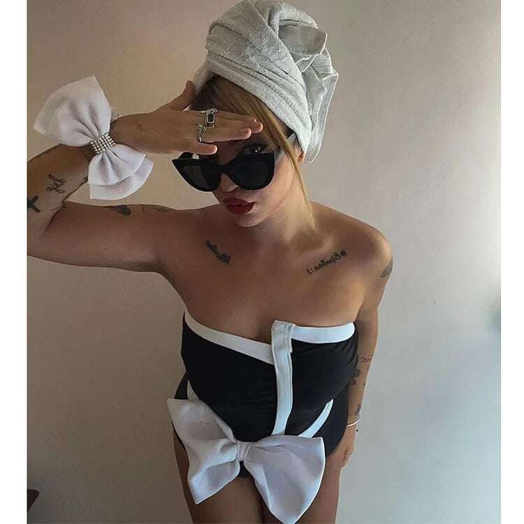 2025 New 3D Bow Decoration One Piece Swimsuit Set
