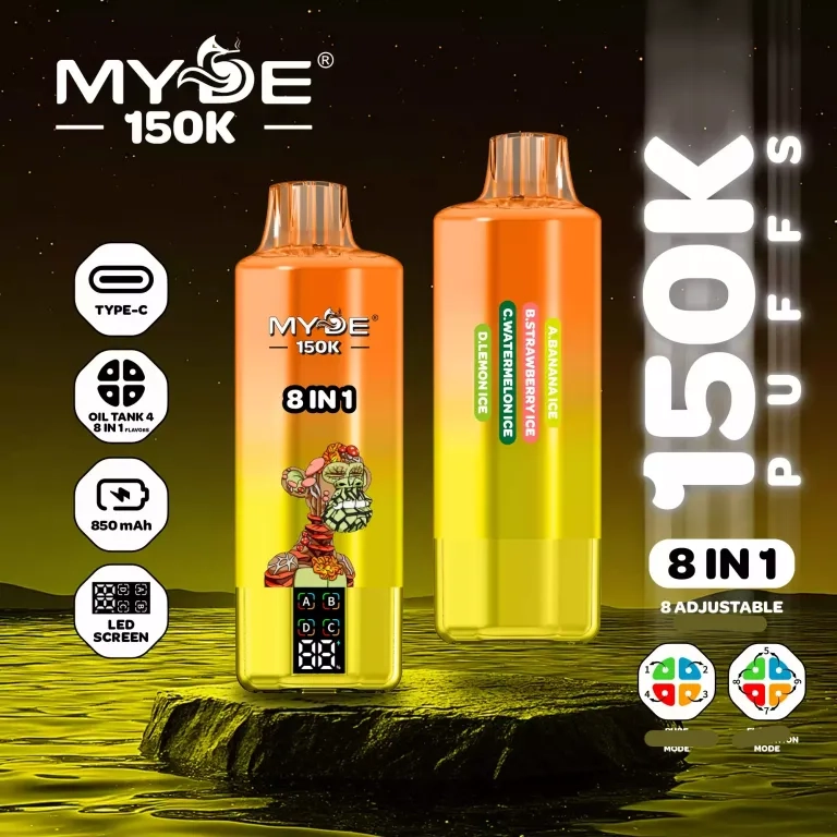 MYDE 8IN1 150000 Puffs disposable vapes An exotic journey with Strawberry Kiwi & Blueberry Coconut & Mixed Plum & Mango