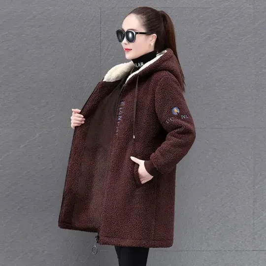 Nova jaqueta sherpa grande espessada da moda de inverno
