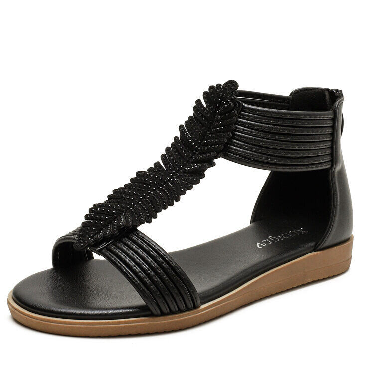 Sandálias romanas femininas 2024 sapatos planos confortáveis ​​de verão com sola macia e salto médio