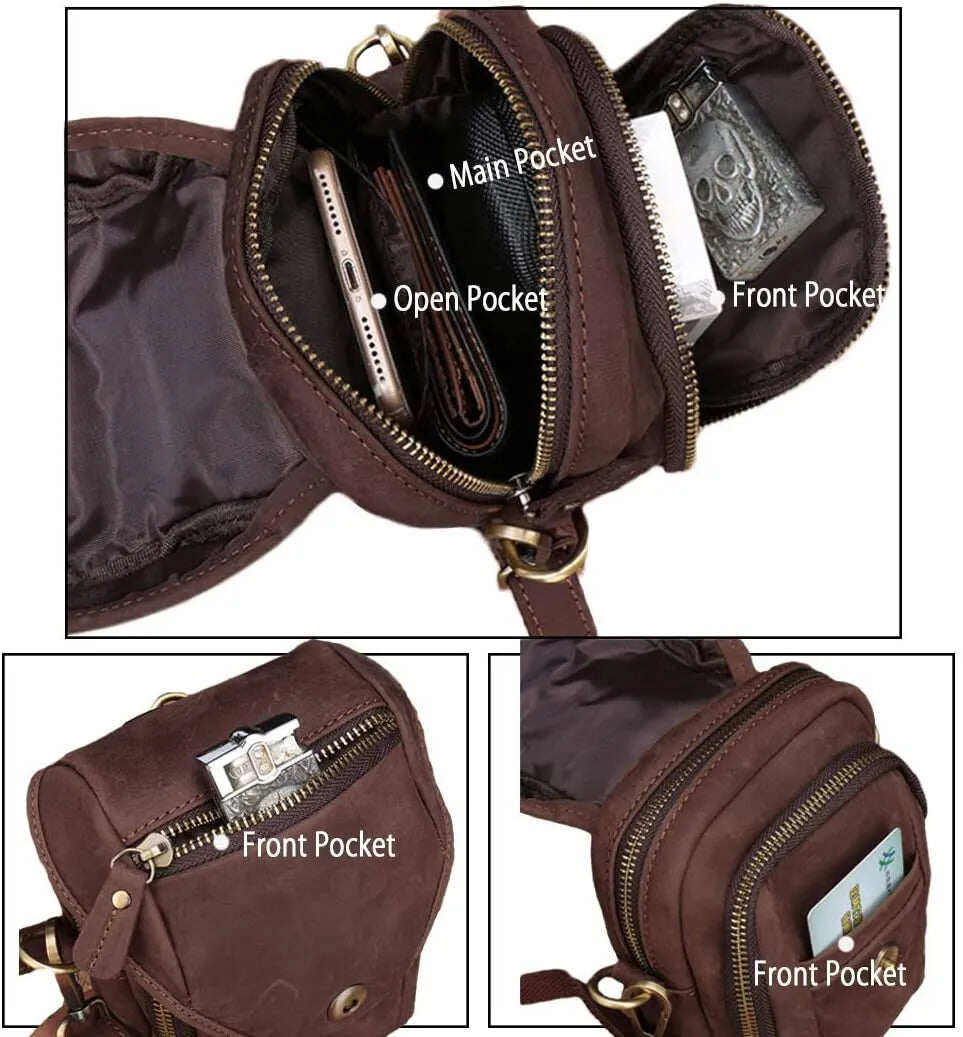 Bolsa de ombro pequena de couro com bolso, bolsa crossbody para celular, bolsa para dinheiro, carteira, bolsa de cintura, pochete para homens