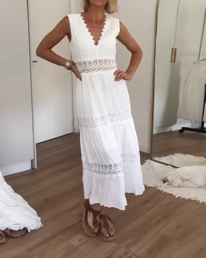 💖Vestido de renda com decote em V