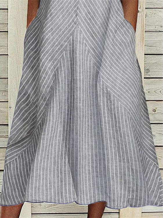 Pruhované midi šaty s výstřihem do V bez rukávů z bavlněné směsi