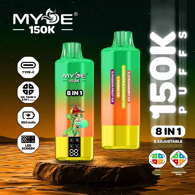 MYDE 8IN1 150000 Puffs disposable vapes Refreshing Banana Ice & Strawberry Ice & Watermelon Ice & Lemon Ice
