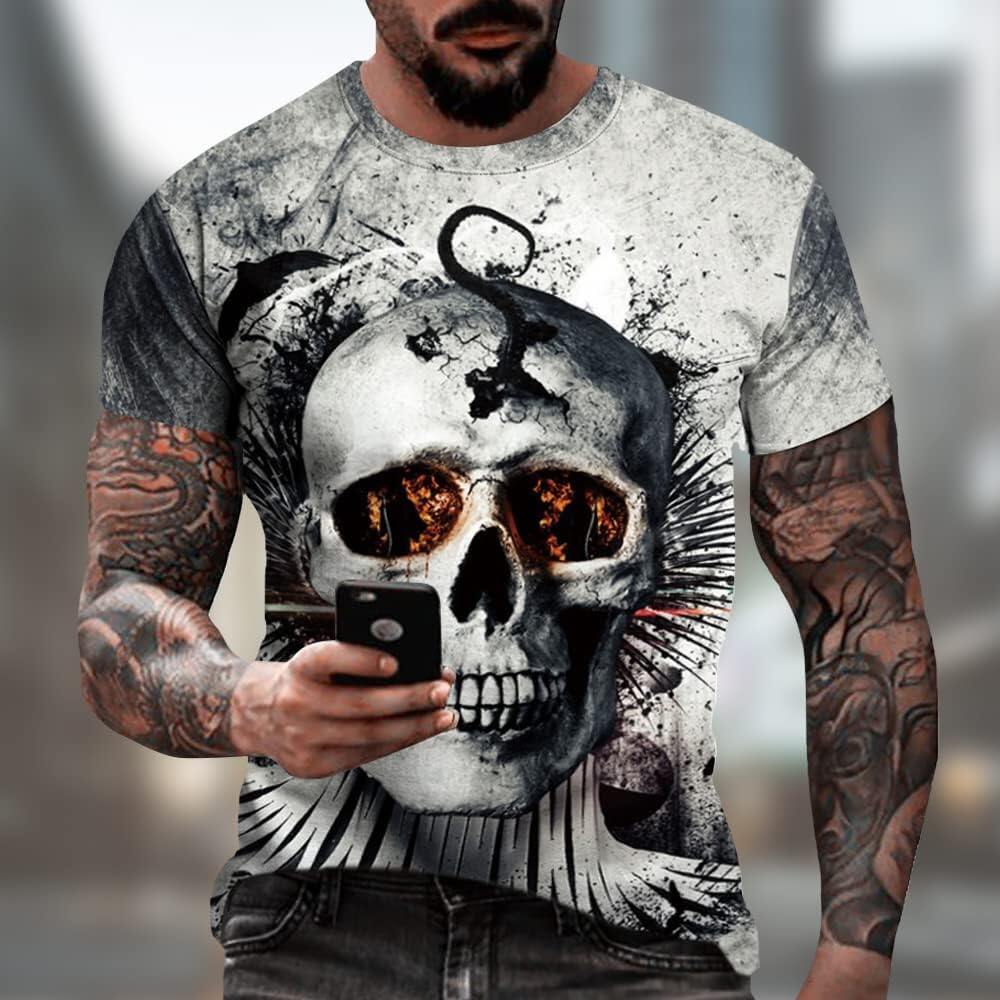 Men's 3D Print Skull T-Shirt 3D Creative Print Short Sleeve T-Shirt Casual Round Neck Novelty Street Fashion Tees Shirt