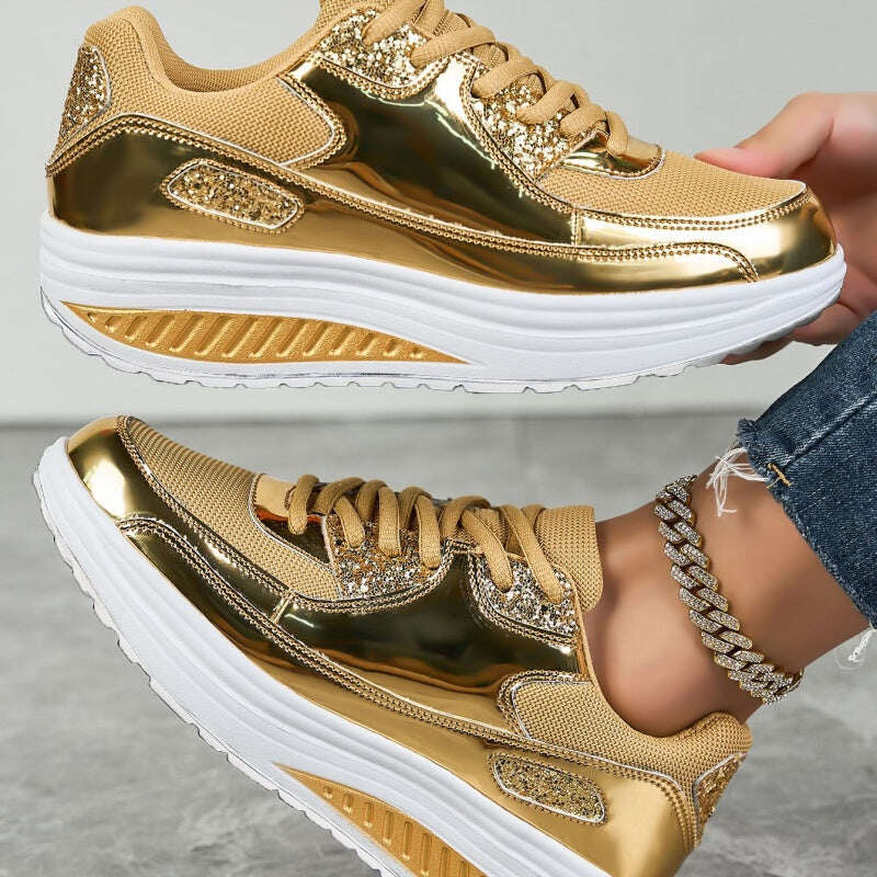 🌈Ofertas especiais de primavera e verão🍂Tênis plataforma elegantes, casuais e brilhantes para mulheres✨