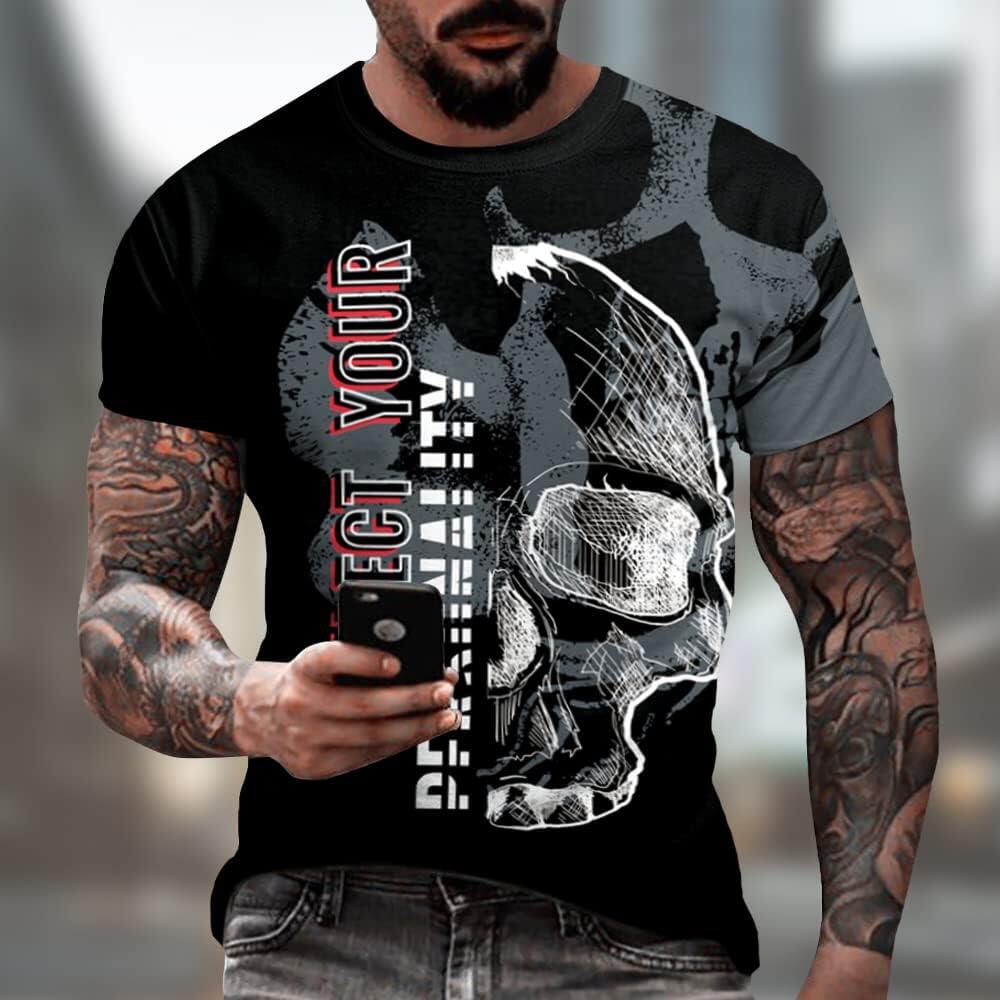 Men's 3D Print Skull T-Shirt 3D Creative Print Short Sleeve T-Shirt Casual Round Neck Novelty Street Fashion Tees Shirt