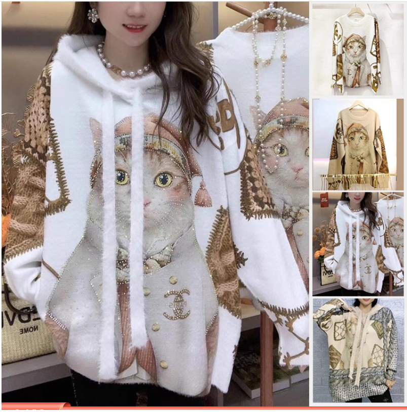 suéter de gato com strass