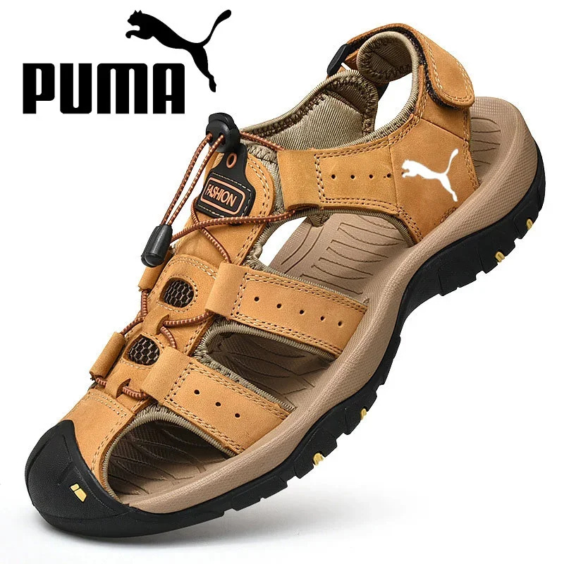 Sandálias PUMA® em pele de bezerro costuradas à mão