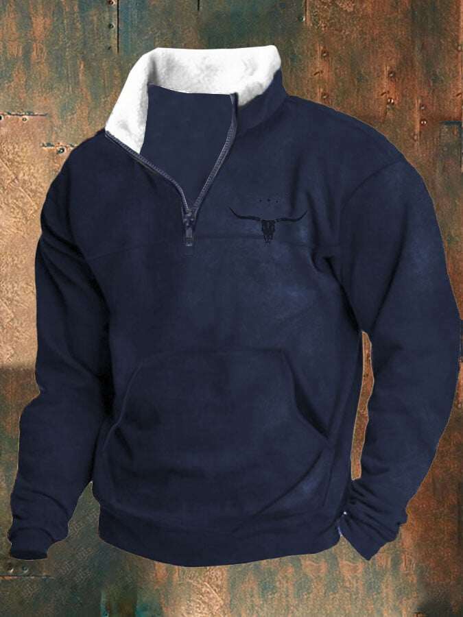 Casual Zipper Gola Alta Manga Comprida Moletom Estampado