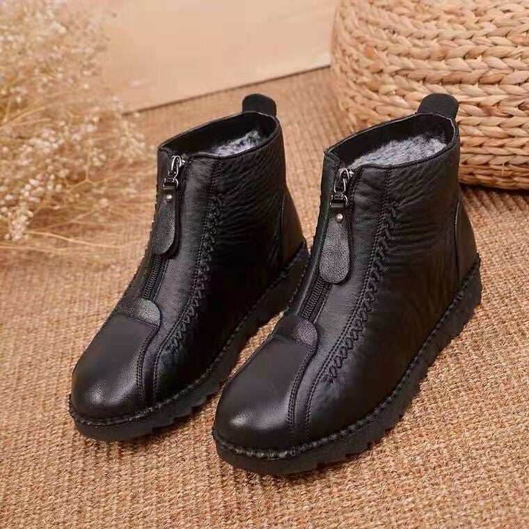 Damskie miękkie skórzane buty zimowe w stylu retro