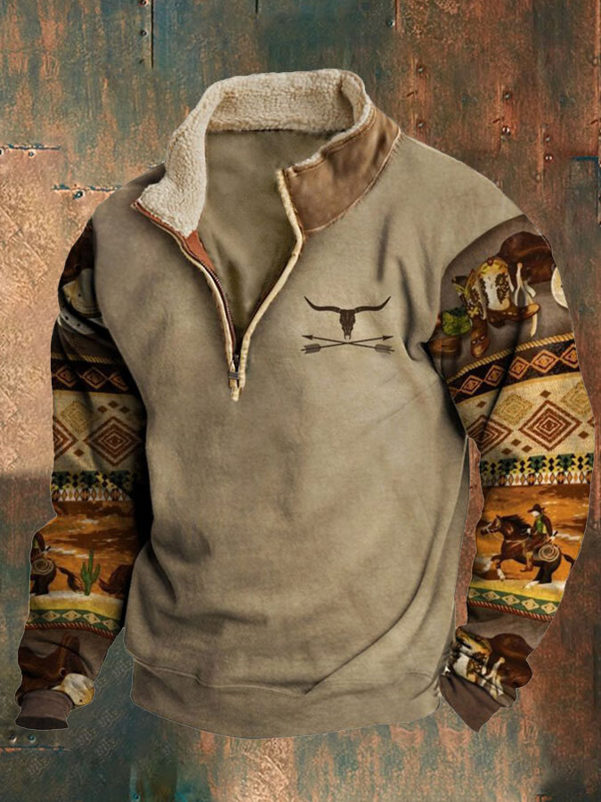 Sweatshirt para homem com gola alta e estampa ocidental