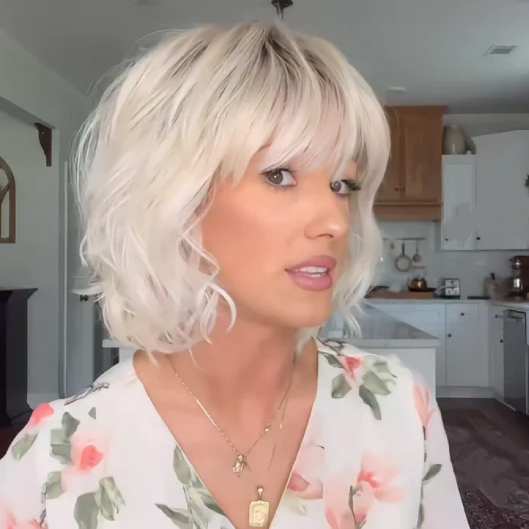 Curly bob wig with white silver gradient