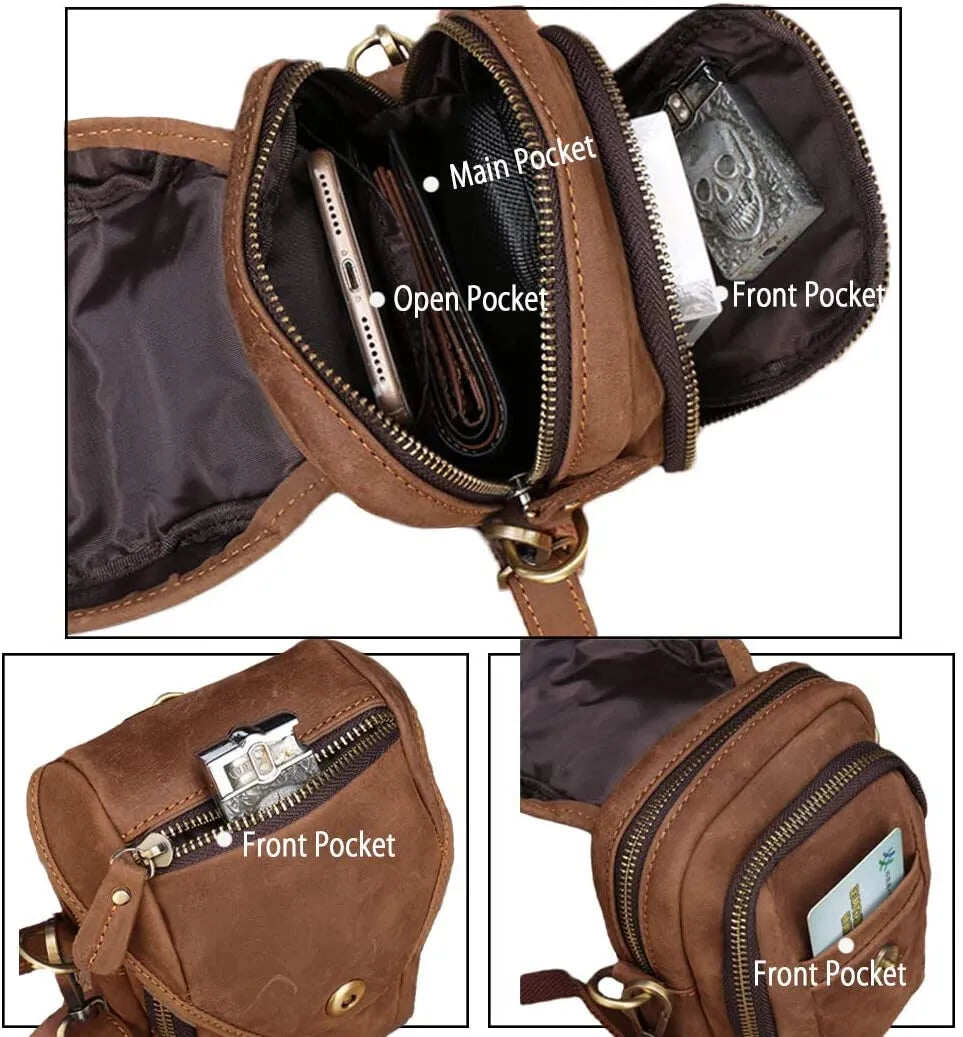 Bolsa de ombro pequena de couro com bolso, bolsa crossbody para celular, bolsa para dinheiro, carteira, bolsa de cintura, pochete para homens