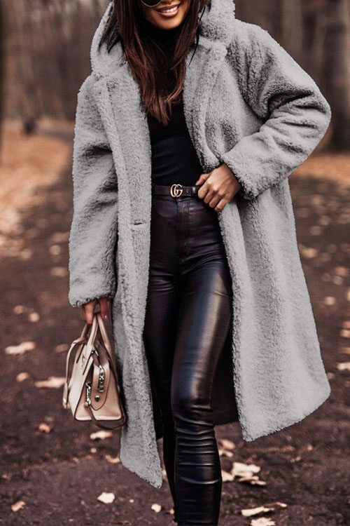 Kathiadress Fashion Longo Cor Sólida Mangas Compridas Casaco de Lã