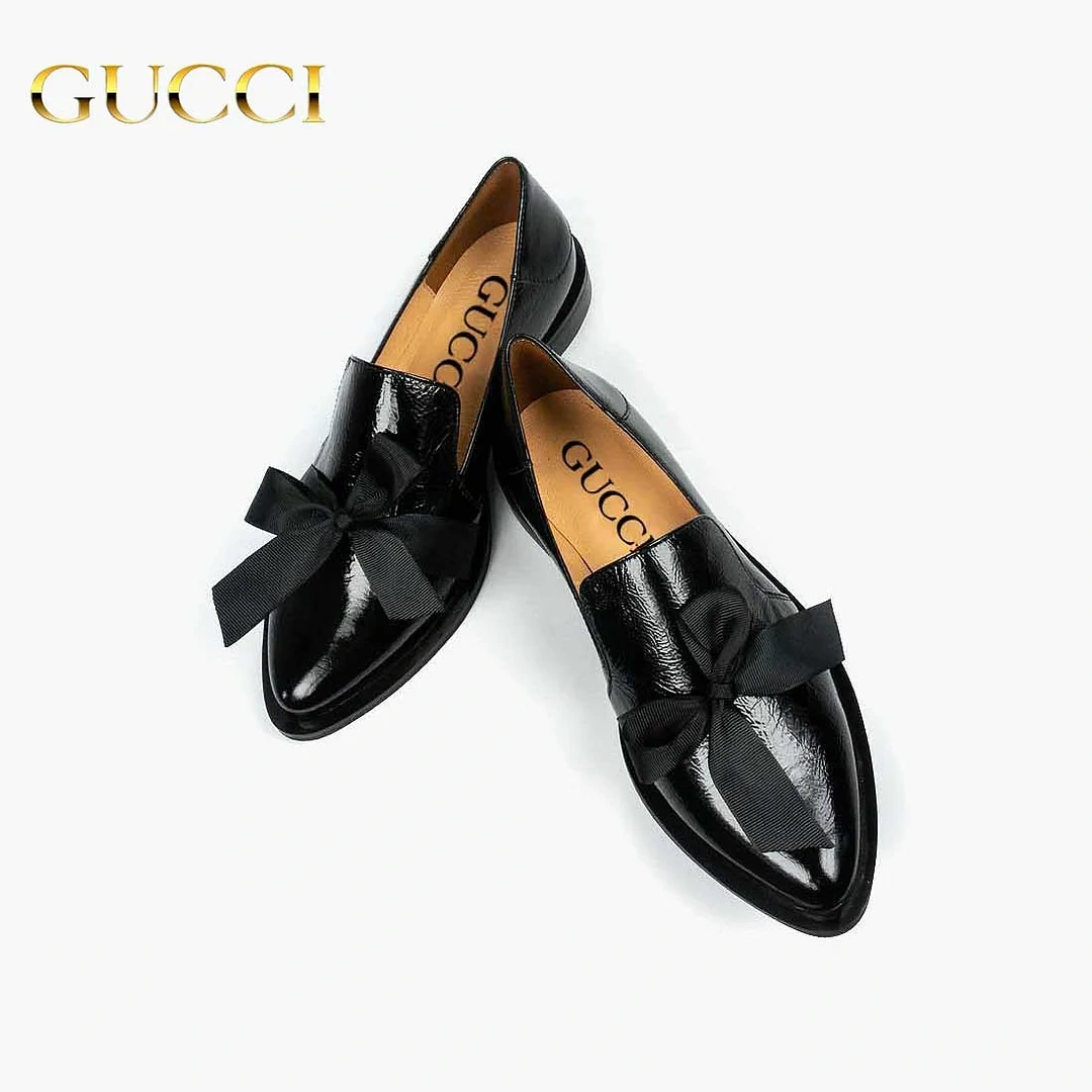 New 2025 Gucci® women's black leather shoes