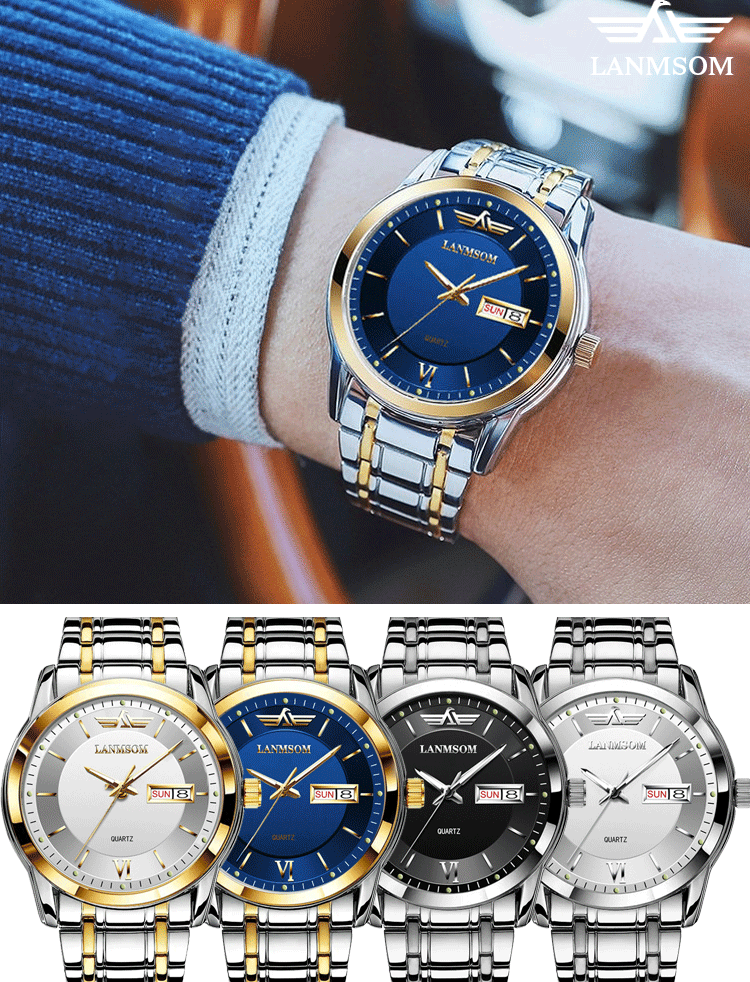 LANMSOM ултра тънък швейцарски часовник с календар за мъже